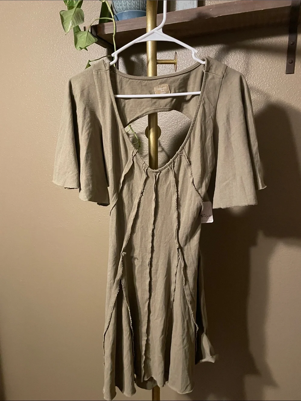 NWT Free People Olive V-Neck Flutter Sleeve Mini Dress